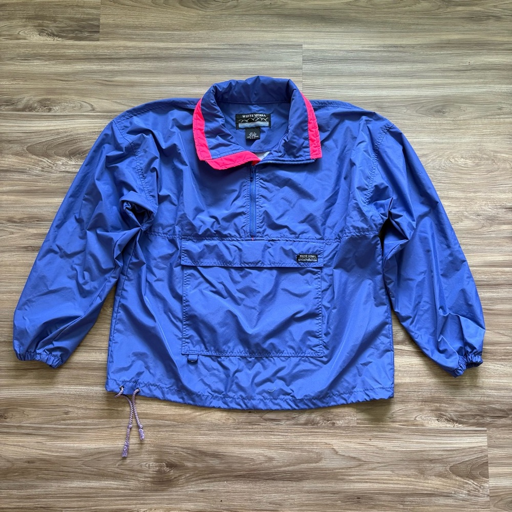 White Sierra Vintage Windbreaker – Blue & Red Pullover Anorak Streetwear Style